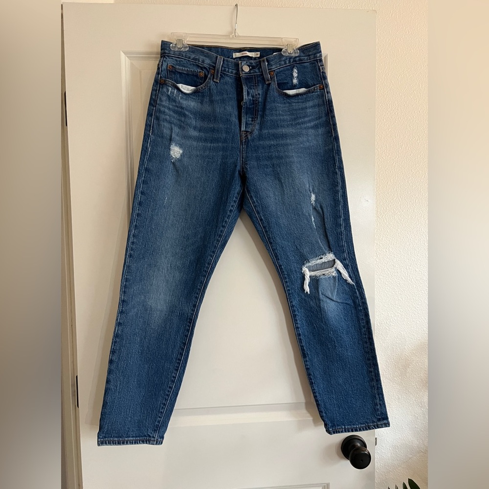Levi's Blue Distressed Straight Leg Jeans